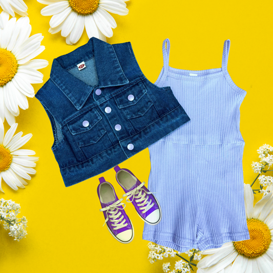 Girls Spring Romper with Jean Jacket