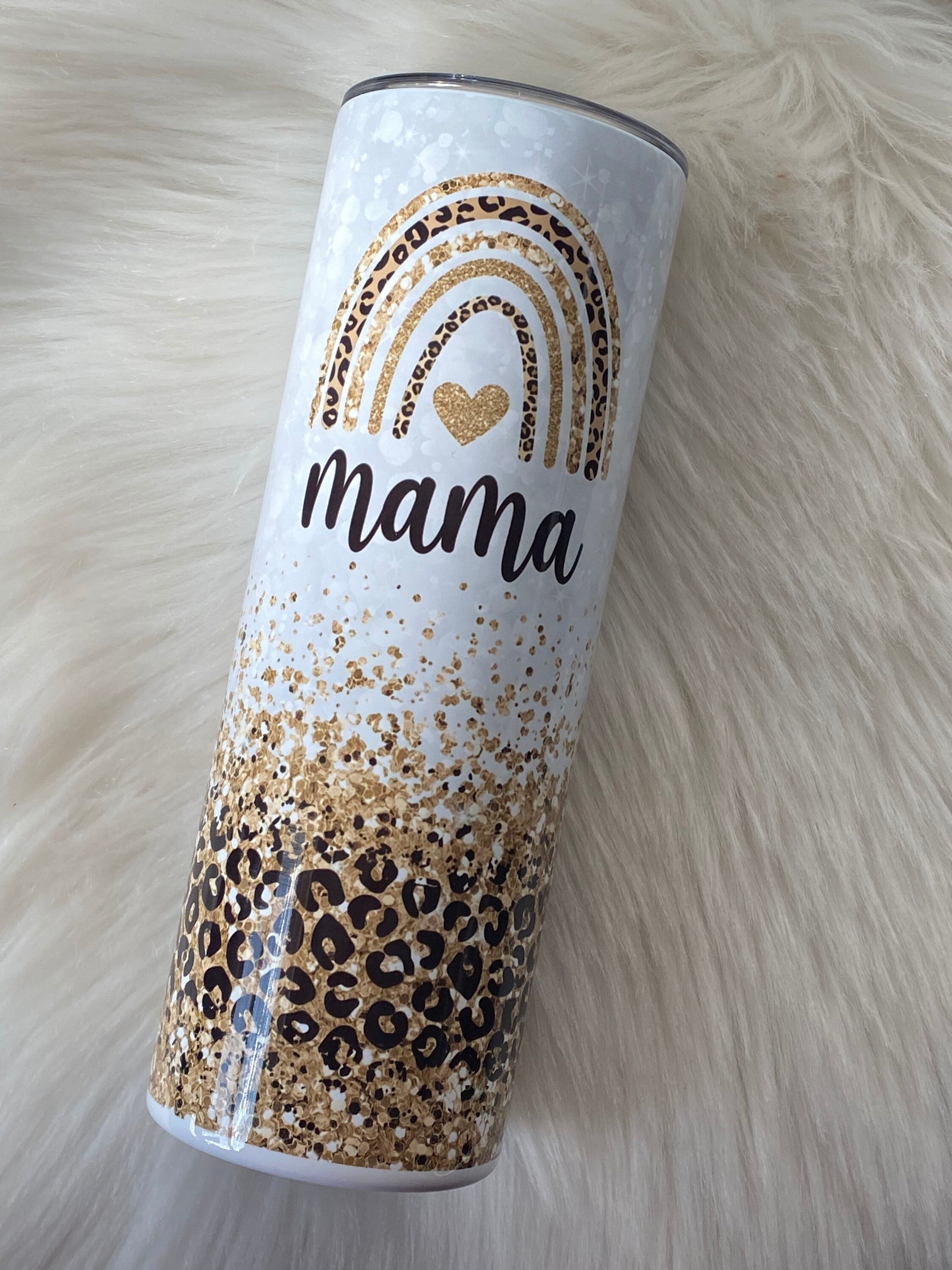 20oz gold mama tumbler with rainbow