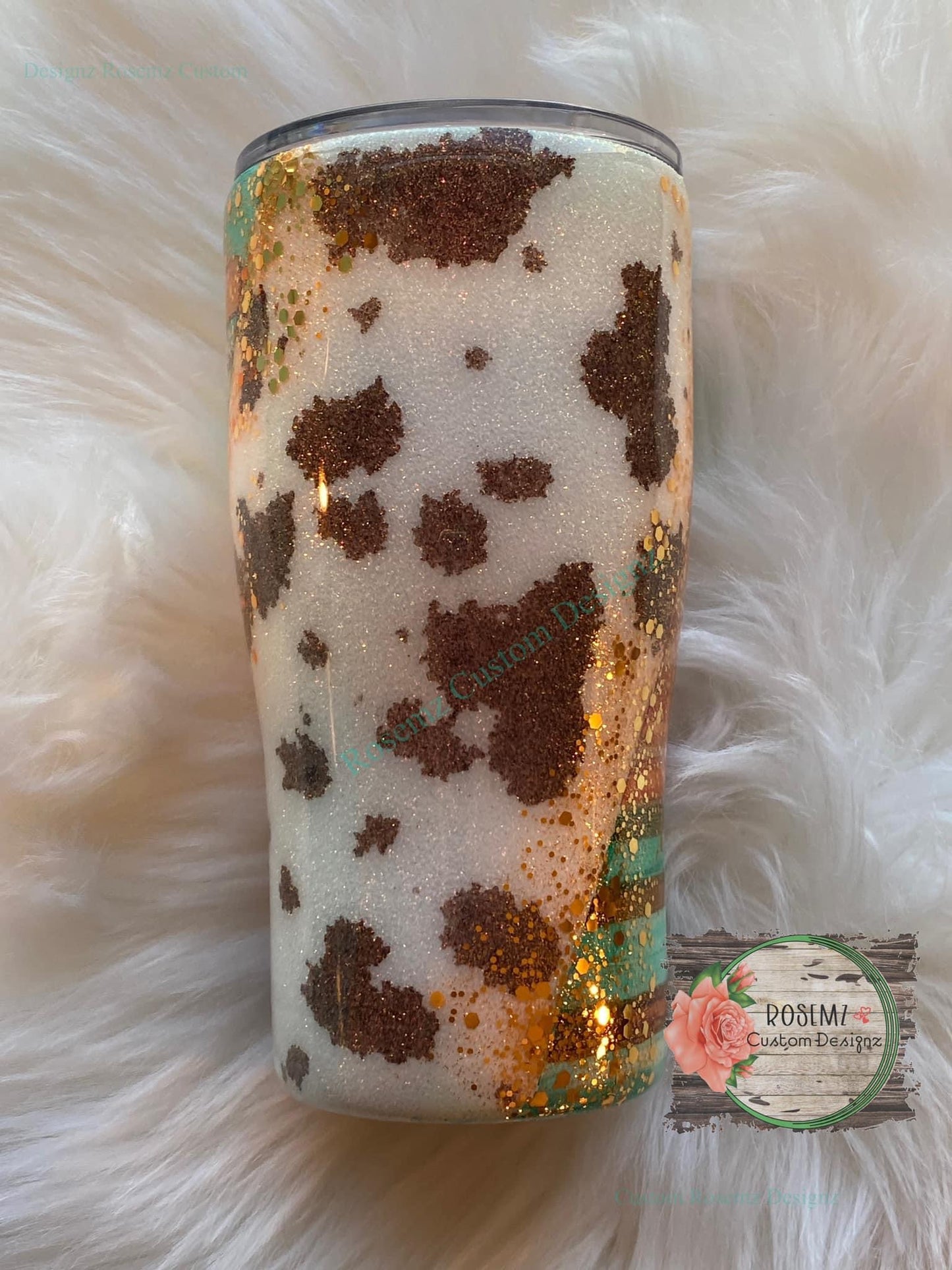 Handpainted cow print and serape tumbler