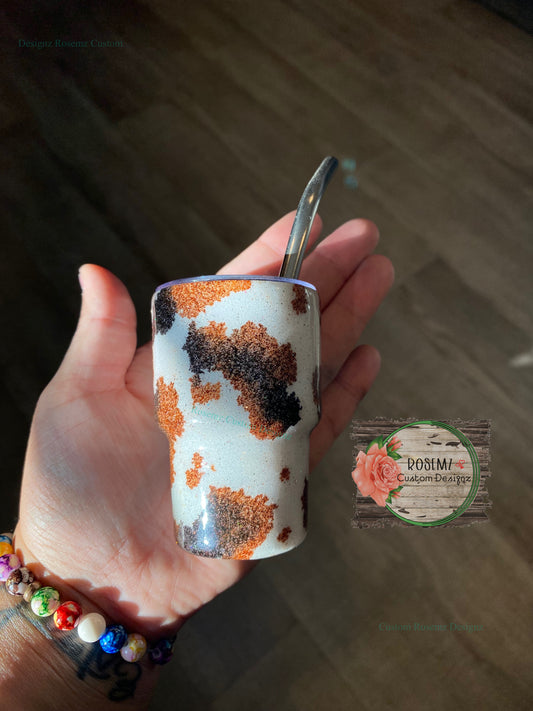 Cowprint and glitter mini shot glass tumbler