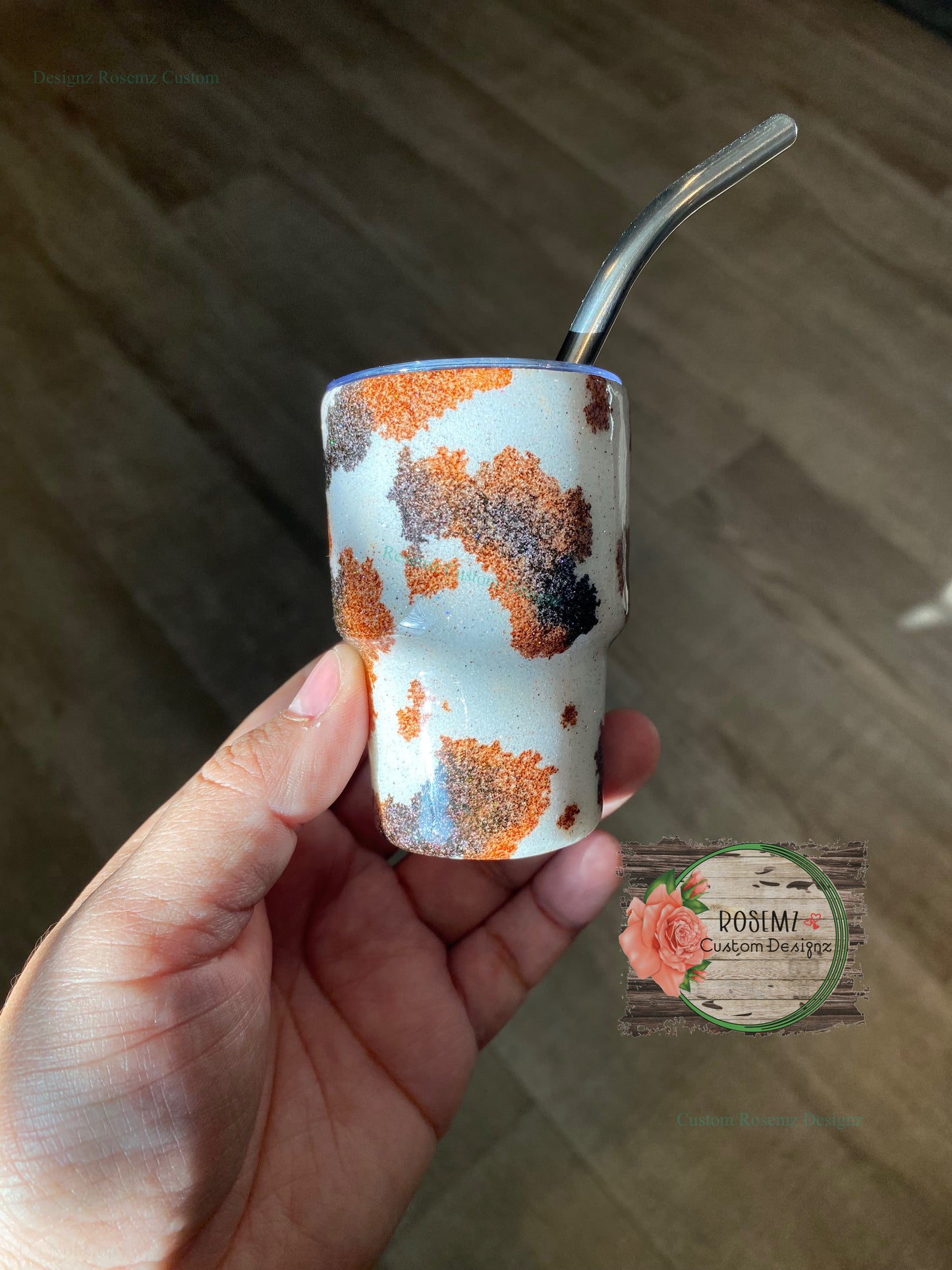 Cowprint and glitter mini shot glass tumbler