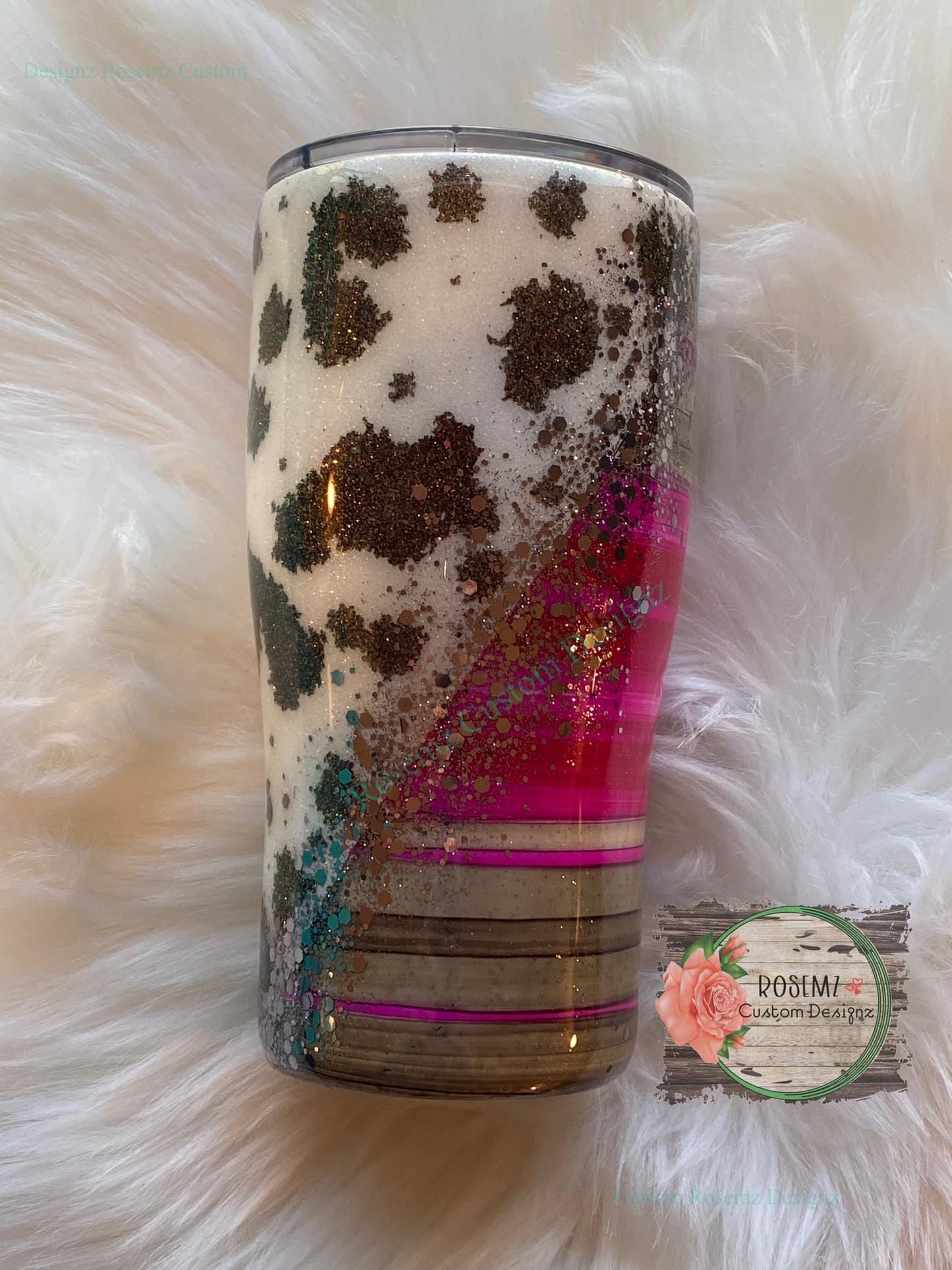 Handpainted cow print and serape tumbler