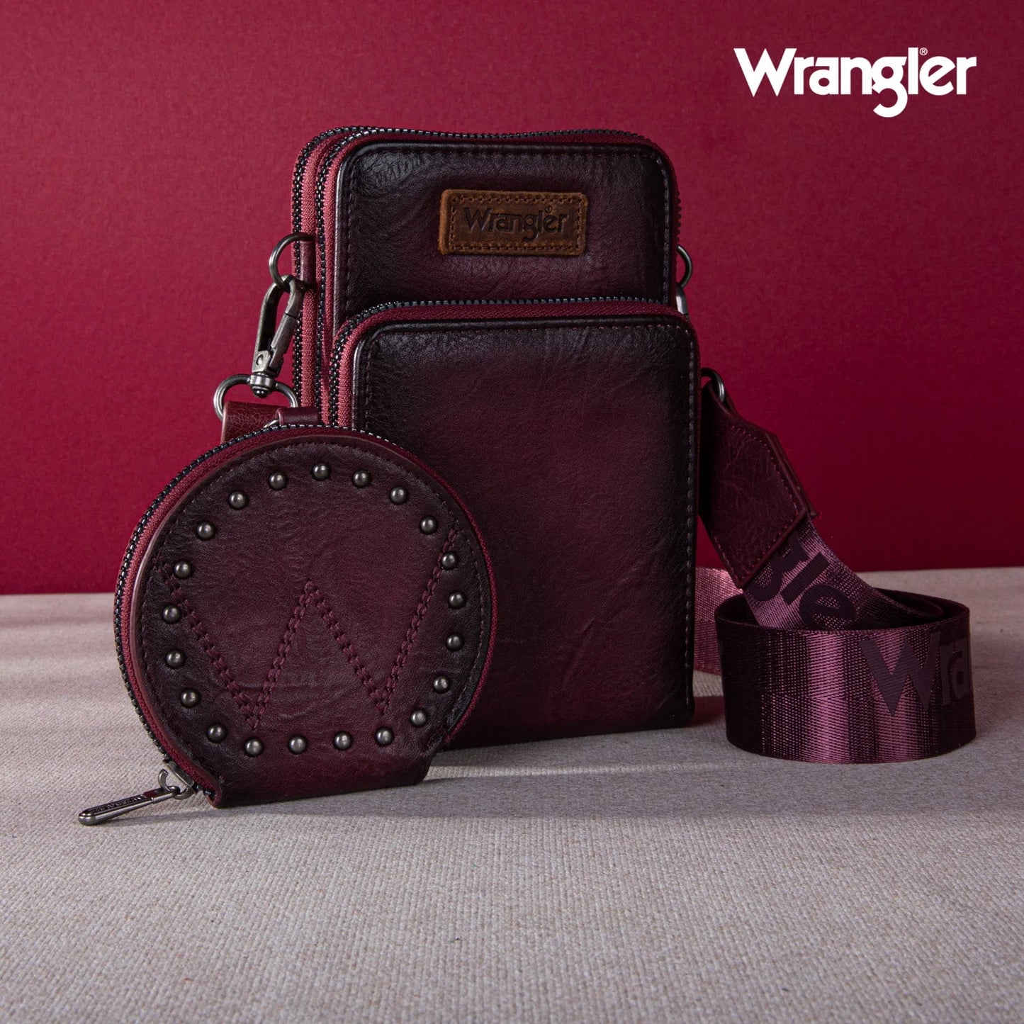 WRANGLER CROSSBODY CELL PHONE PURSE 3 ZIPPERED COMPARTMENT WITH COIN PURSE